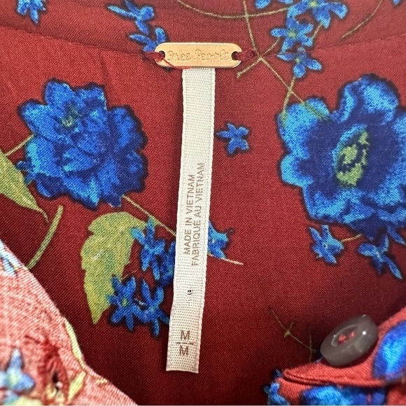 Free People Flower Fields Maroon with Blue Floral Pattern Mini Dress Medium - Picture 7 of 10